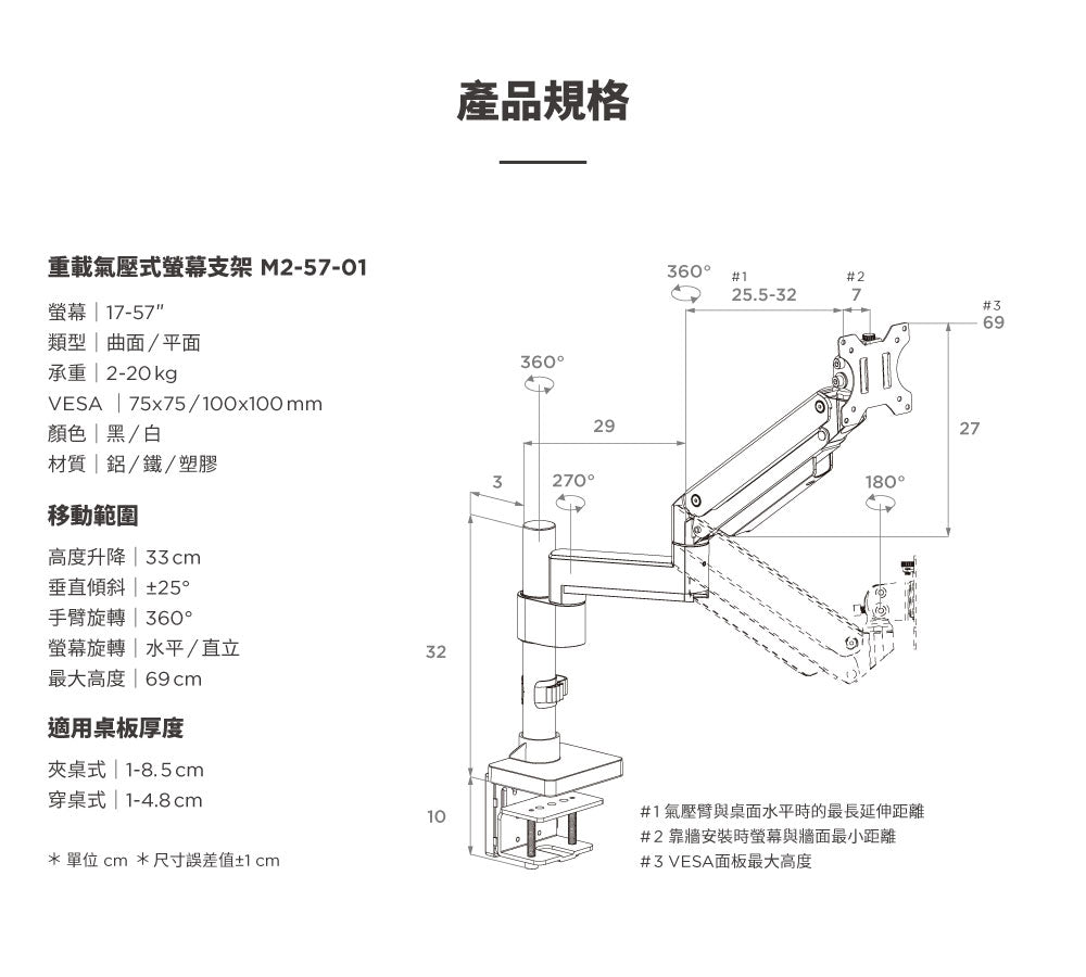 重載氣壓式螢幕支架